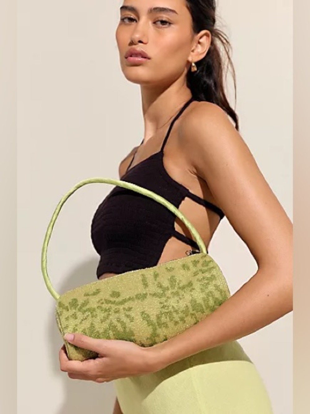 NWT FREE PEOPLE Bailey Beaded Barrel Bag | Green Silver MSRP $98 SOLD OUT COLOR